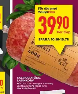 Willys SALSICCIAFÄRS, LAMMKORV, Medlemspris erbjuda