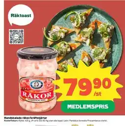 Coop Daglivs Handskalade räkor/kräftstjärtar, Medlemspris erbjuda