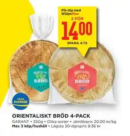 Willys Hemma ORIENTALISKT BRÖD 4-PACK, Medlemspris erbjuda