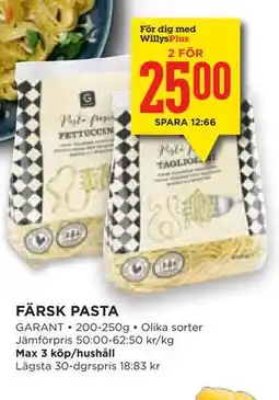 Willys Hemma FÄRSK PASTA, Medlemspris erbjuda