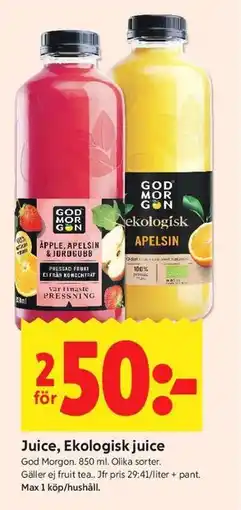 ICA Kvantum Juice, Ekologisk juice erbjuda
