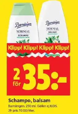 ICA Kvantum BARNÄNGEN Schampo, balsam erbjuda