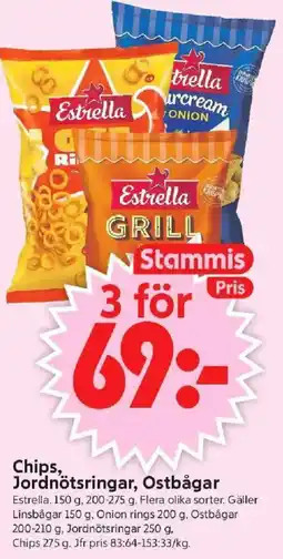 ICA Supermarket ESTRELLA Chips, jordnötsringar, ostbågar erbjuda