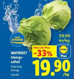 Lidl MATRIKET Isbergs- sallad erbjuda