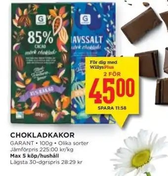Willys Chokladkakor erbjuda