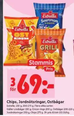 ICA Supermarket Chips, Jordnötsringar, ostbågar erbjuda