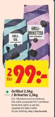 ICA Supermarket Grillkol / Briketter 2,5kg erbjuda
