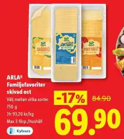 Lidl Arla Familjefavoriter skivad ost erbjuda