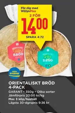 Willys GARANT Orientaliskt bröd 4-pack erbjuda