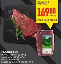 Willys PRIME Flankstek erbjuda