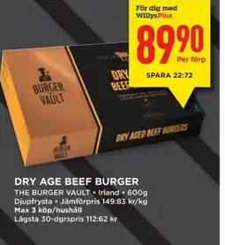 Willys THE BURGER VAULT Dry age beef burger erbjuda