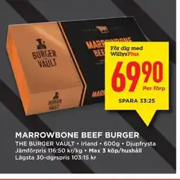 Willys THE BURGER VAULT Marrowbone beef burger erbjuda