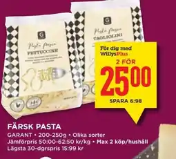 Willys GARANT Färsk pasta erbjuda