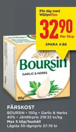 Willys BOURSIN Färskost erbjuda