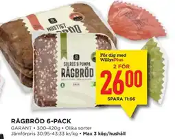 Willys GARANT Rågbröd 6-pack erbjuda