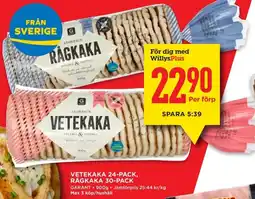 Willys GARANT Vetekaka 24-pack, rågkaka 30-pack erbjuda