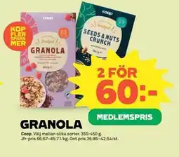 Stora Coop GRANOLA, Medlemspris erbjuda