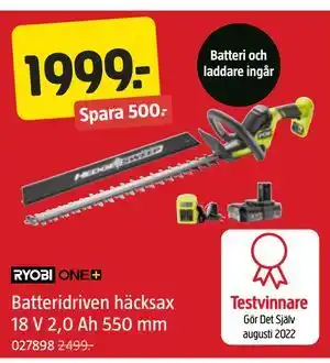 Jula Batteridriven häcksax 18 V 2,0 Ah 550 mm erbjuda