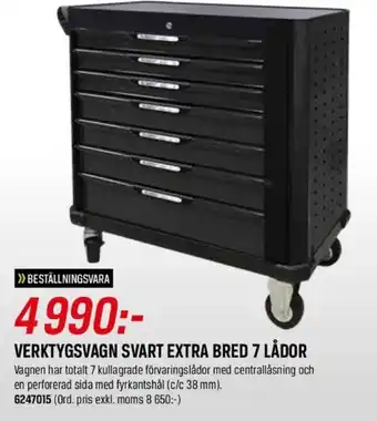 Verktygsvagn svart extra bred 7 lådor