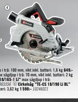 Hornbach Cirkelsåg ”TE-CS 18/190 Li BL” erbjuda