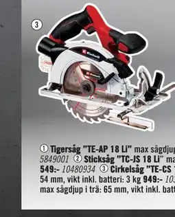 Hornbach Cirkelsåg ”TE-CS 18/165-1 Li” erbjuda
