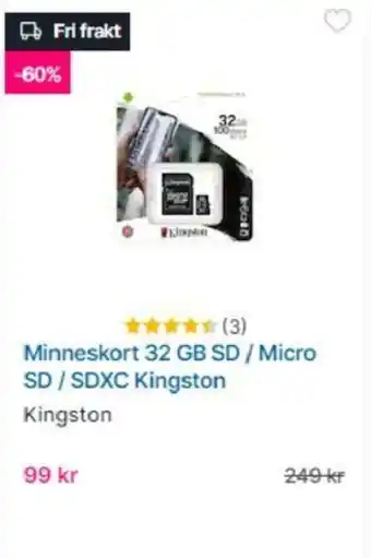 CDON Minneskort 32 GB SD / Micro SD / SDXC Kingston erbjuda