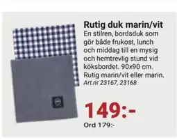 Erlandsons Brygga Rutig duk marin/vit erbjuda