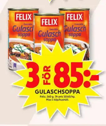 ICA Maxi Felix Gulaschsoppa 560g erbjuda