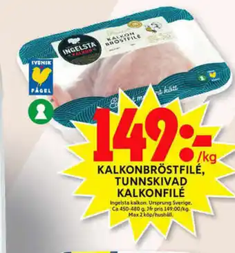 ICA Maxi Kalkonbröstfilé, Tunnskivad Kalkonfilé 450-480g erbjuda