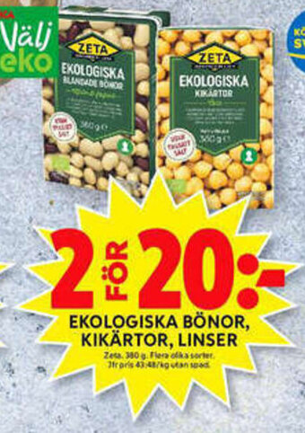 ICA Maxi Zeta Ekologiska Bönor, Kikärtor, Linser erbjuda