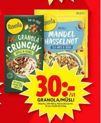 ICA Maxi Risenta Granola/Müsli 350-400g erbjuda
