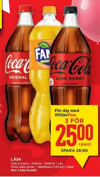 Willys Coca-Cola, Fanta, Sprite Läsk 1,5l erbjuda
