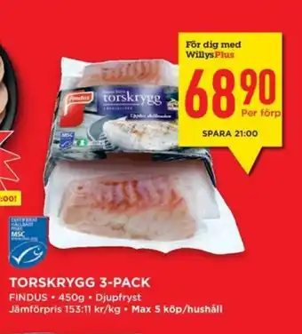 Willys Findus Torskrygg 3-pack 450g erbjuda