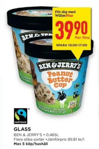 Willys Ben & Jerry's Glass 0,465l erbjuda
