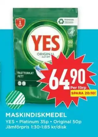 Willys YES Platinum Maskindiskmedel erbjuda