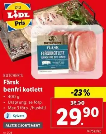 Lidl Butcher's Färsk Benfri Kotlett 400g erbjuda