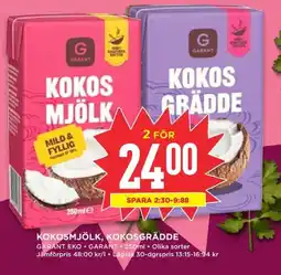 Willys GARANT Kokosmjölk, kokosgrädde erbjuda