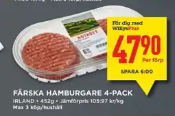 Willys Färska hamburgare 4-pack erbjuda
