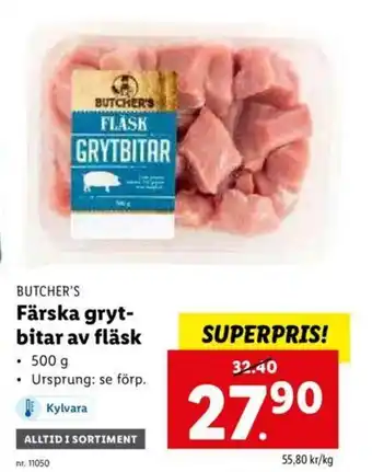 Lidl Butcher's Färska Grytbitar AV Fläsk 500g erbjuda