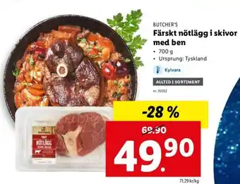 Lidl Butcher's Färskt Nötlägg i Skivor Med Ben 700g erbjuda