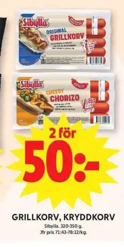 ICA Maxi Sibylla Grillkorv, kryddkorv erbjuda