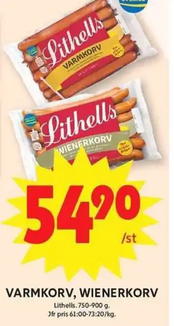 ICA Maxi Lithells Varmkorv, wienerkorv erbjuda