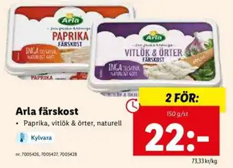 Lidl Arla Färskost Paprika, Vitlök & örter, Naturell 150g/st erbjuda