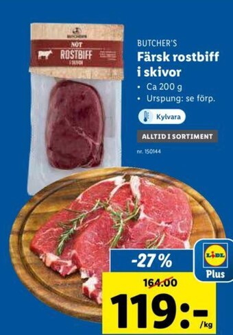 Lidl Butcher's Färsk Rostbiff i Skivor 200 g erbjuda