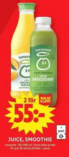 ICA Maxi Innocent Juice, smoothie erbjuda