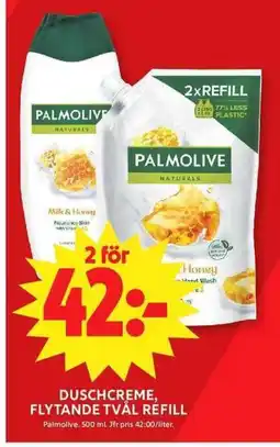 ICA Maxi PALMOLIVE Duschcreme, flytande tvål refill erbjuda