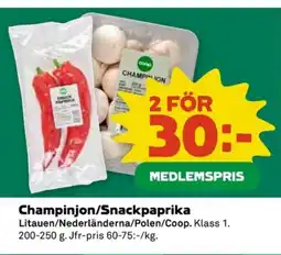 Coop Champinjon/Snackpaprika erbjuda