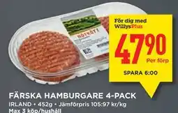 Willys FÄRSKA HAMBURGARE 4-PACK, Medlemspris erbjuda