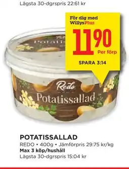 Willys POTATISSALLAD, Medlemspris erbjuda