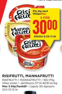 Willys RISIFRUTTI, MANNAFRUTTI, Medlemspris erbjuda